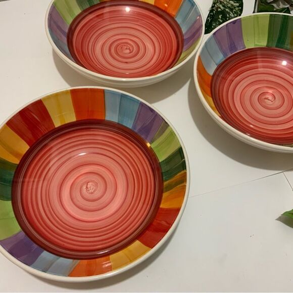 3 Beautiful Ceramic salad soup Bowl multicolor 7” geometrical G4 - Picture 8 of 8